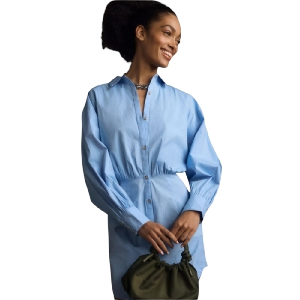 Anthropologie Maeve Long Sleeve Poplin Mini Shirt Dress Blue Size 1X